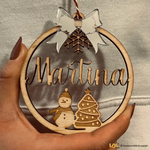 Pallina di Natale in Legno Personalizzato con Nome e Fiocco effetto Specchio
