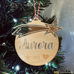 Pallina di Natale in Legno Personalizzato con Nome e Stella Cometa effetto Specchio