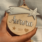 Pallina di Natale in Legno Personalizzato con Nome e Stella Cometa effetto Specchio