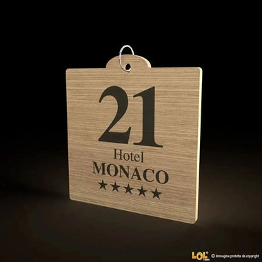 Portachiavi per Hotel o b&b in legno con numero stanza forma quadrata portachiavi hotel