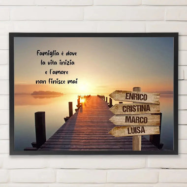 Quadro Personalizzato Famiglia Tramonto Molo (Cornice Nera)