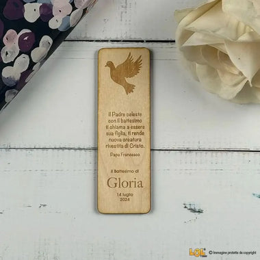 10 pz Segnalibro Bomboniera Battesimo Personalizzabile con Nome, Data e Frase - Colomba Segnalibro