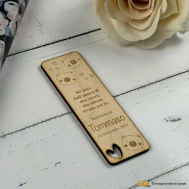 10 pz Segnalibro Bomboniera Battesimo Personalizzabile con Nome, Data e Frase - Orsetti Segnalibro