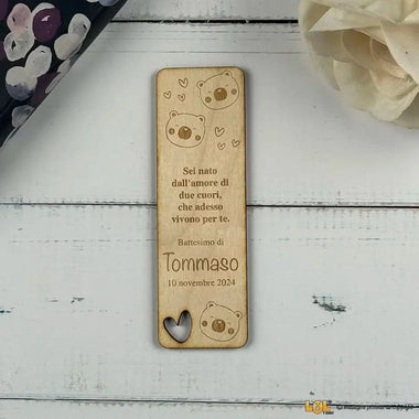 10 pz Segnalibro Bomboniera Battesimo Personalizzabile con Nome, Data e Frase - Orsetti Segnalibro