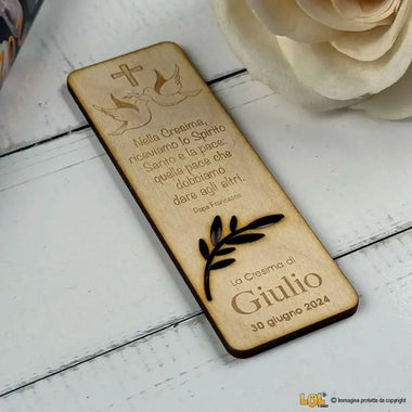 10 pz Segnalibro Bomboniera Cresima Personalizzabile con Nome, Data e Frase - Colombe e Ulivo Segnalibro