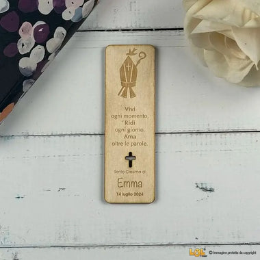 10 pz Segnalibro Bomboniera Cresima Personalizzabile con Nome, Data e Frase - Mitra e Bastone Vescovo Segnalibro