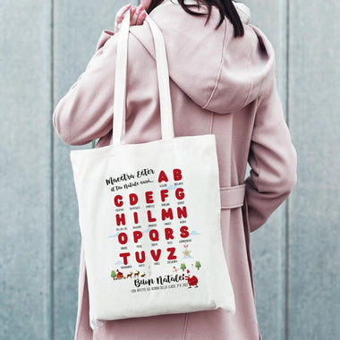 Shopper Personalizzata Natale Alfabeto “Maestra il tuo Natale sarà” con Aggettivi e Dedica Shopper