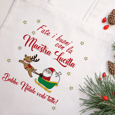 Shopper Personalizzata Natale Fate i Buoni con la Maestra Shopper