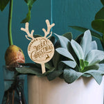 Etichetta Tag Legno da Pianta Personalizzata Merry Christmas a Forma di Renna Tag in legno da pianta