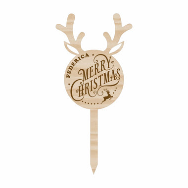 Etichetta Tag Legno da Pianta Personalizzata Merry Christmas a Forma di Renna Tag in legno da pianta