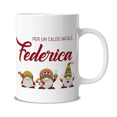 Tazza Natale con gnomi dedica e nome Tazze Personalizzate