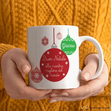 Tazza Personalizzata Buon Natale alla Maestra Migliore del Mondo Tazze Personalizzate