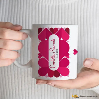 Tazza Personalizzata con Nomi e Data con Cuori Tazze Personalizzate