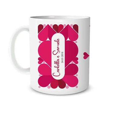 Tazza Personalizzata con Nomi e Data con Cuori Tazze Personalizzate