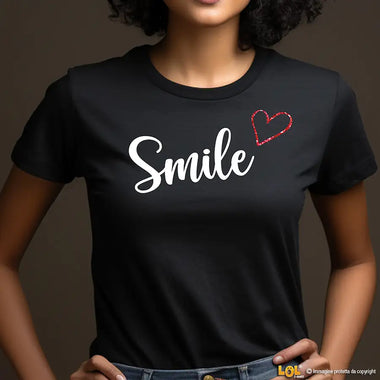 Magleitta Donna Nera Smile con Cuore Glitter Rosso Casual