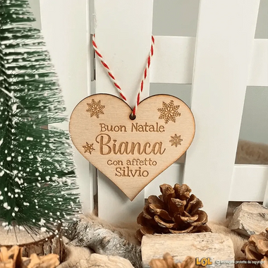 Pallina di Natale di Legno a forma di Cuore con nomi personalizzati-Decorazioni natalizie-Lol T-shirt