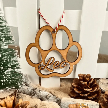 Pallina di Natale in Legno a forma di Zampa Personalizzata con il nome del tuo Cane-Decorazioni natalizie-Lol T-shirt