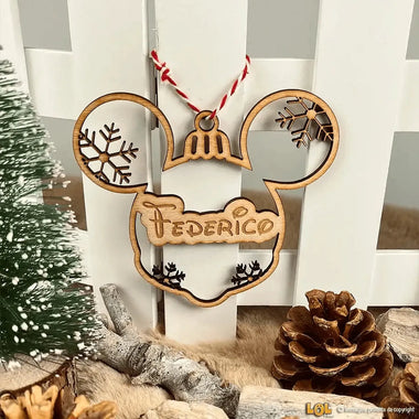 Pallina di Natale in Legno con nome a forma di Orecchie di Topolino-Decorazioni natalizie-Lol T-shirt