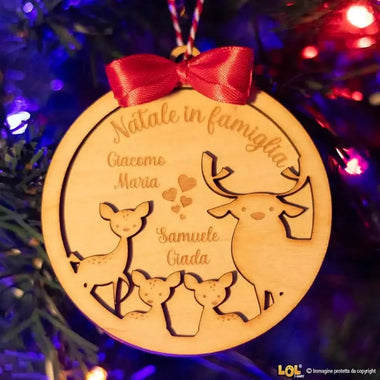 Pallina di Natale in Legno con Renne in 3D Personalizzata con Nomi - Natale in Famiglia-Decorazioni natalizie-Lol T-shirt
