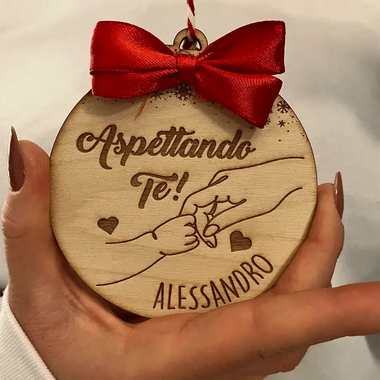 Pallina di Natale in legno Personalizzata con Nome Aspettando Te-Decorazioni natalizie-Lol T-shirt
