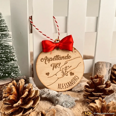 Pallina di Natale in legno Personalizzata con Nome Aspettando Te-Decorazioni natalizie-Lol T-shirt