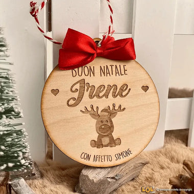 Pallina di Natale in legno Personalizzata con Nome e Renna-Decorazioni natalizie-Lol T-shirt