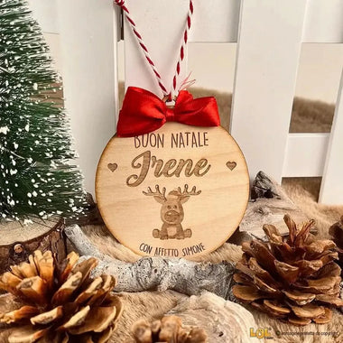 Pallina di Natale in legno Personalizzata con Nome e Renna-Decorazioni natalizie-Lol T-shirt