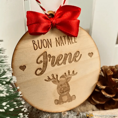 Pallina di Natale in legno Personalizzata Renna-Decorazioni natalizie-Lol T-shirt