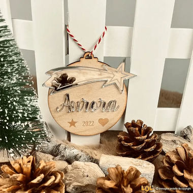 Pallina di Natale in Legno Personalizzato con Nome e Stella Cometa effetto Specchio-Decorazioni natalizie-Lol T-shirt