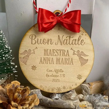 Pallina di Natale in legno Regalo per Maestra personalizzabile - Angeli-Decorazioni natalizie-Lol T-shirt
