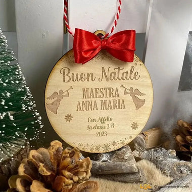 Pallina di Natale in legno Regalo per Maestra personalizzabile - Angeli-Decorazioni natalizie-Lol T-shirt