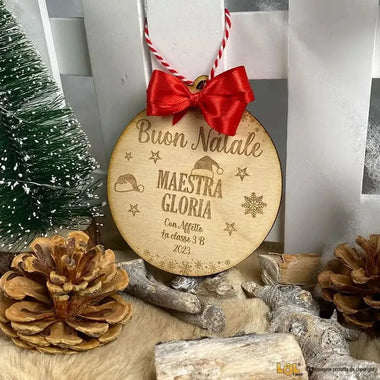 Pallina di Natale in legno Regalo per Maestra personalizzabile - Cappellini-Decorazioni natalizie-Lol T-shirt