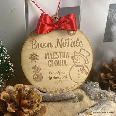 Pallina di Natale in legno Regalo per Maestra personalizzabile - Pupazzi di Neve-Decorazioni natalizie-Lol T-shirt
