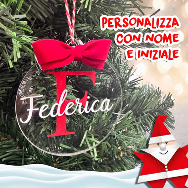 Pallina di Natale in Plexiglass trasparente personalizzata con nome e iniziale-Decorazioni natalizie-Lol T-shirt
