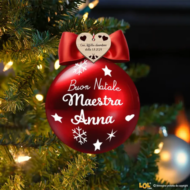 Pallina di Natale Rossa Personalizzata con Nome Maestra e Dedica