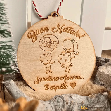 Pallina di Natale Sorellina ti sto aspettando-Decorazioni natalizie-Lol T-shirt