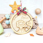 Pallina di Natale in Legno “Il Mio Primo Natale” con Leoncino – Personalizzata con Nome e Anno