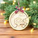Pallina di Natale in Legno “Il Mio Primo Natale” con Leoncino – Personalizzata con Nome e Anno