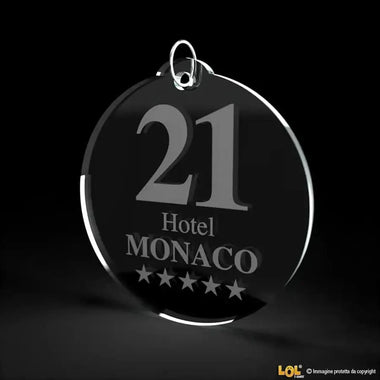 Portachiavi Hotel Rotondi in Plexiglass Trasparente con Incisione-portachiavi hotel-Lol T-shirt