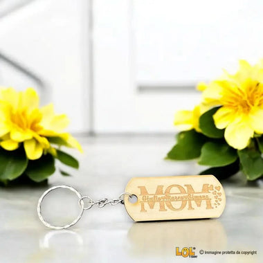 Portachiavi in Legno per Mamma con Scritta MOM e Nomi Figli - Personalizzato
