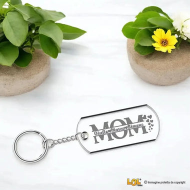 Portachiavi MOM in Plexiglass Trasparente Personalizzato con Nomi dei Figli