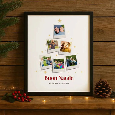 Quadro di Natale Personalizzato con Foto Polaroid a Forma di Albero e Cognome Famiglia-Quadro-Lol T-shirt