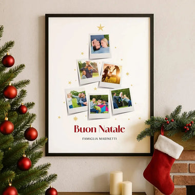 Quadro di Natale Personalizzato con Foto Polaroid a Forma di Albero e Cognome Famiglia-Quadro-Lol T-shirt
