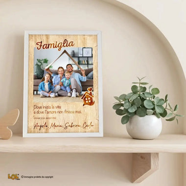 Quadro Famiglia Personalizzato con Foto e Dedica - Casa e Amore con Cornice Bianca-Quadro-Lol T-shirt