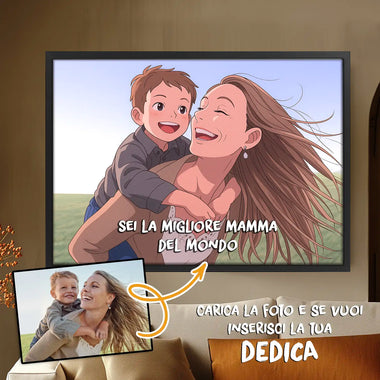 Quadro Mamma Effetto Ghibli Personalizzato con Foto e Dedica