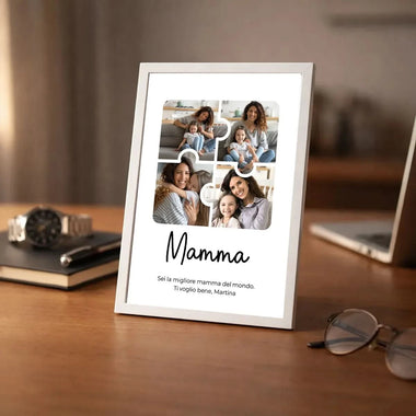 Quadro Mamma Personalizzato con 4 Foto Puzzle e Dedica – 21x30 con Cornice Bianca-Quadro-Lol T-shirt