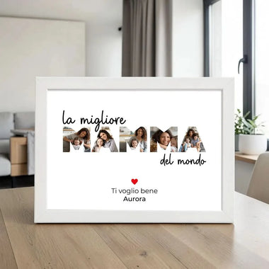 Quadro Mamma Personalizzato con Foto nelle Lettere e Dedica (5 Foto) con Cornice Bianca o Nera-Quadro-Lol T-shirt
