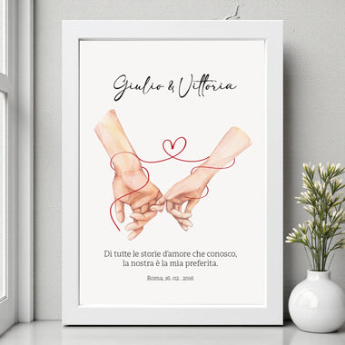 Quadro Personalizzato Filo Rosso dell’Amore con Nomi, Frase e Data
