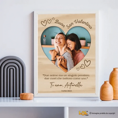 Quadro Personalizzato "Buon San Valentino" con Foto, Dedica e Nomi – Regalo Romantico in Legno di Betulla con Cornice Bianca-Quadro-Lol T-shirt