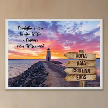 Quadro Personalizzato Famiglia Faro Tramonto (Cornice Bianca)-Quadro-Lol T-shirt